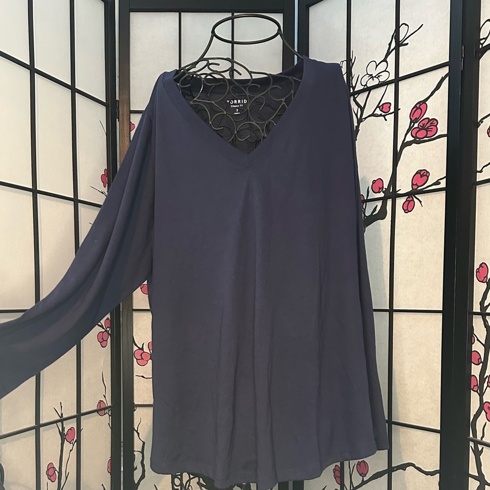 Torrid Deep Blue Long Sleeve V-Neck Top